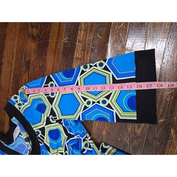 Erica Hannah Neon Blue Mod Print Dress Bell Sleeves Mod - Picture 12 of 13